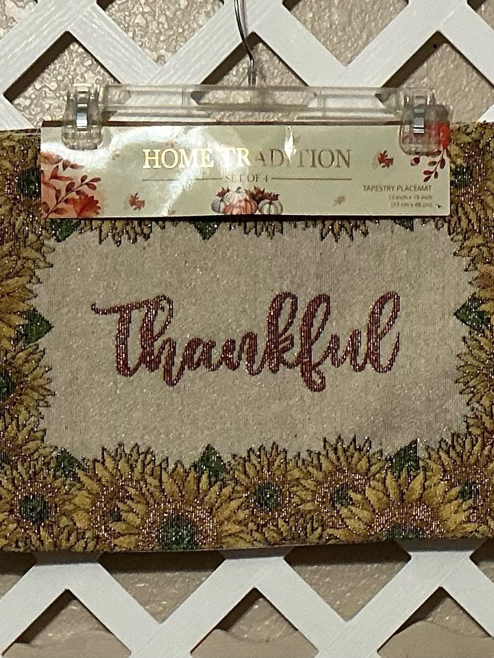 Yellow Sunflower “Thankful" Tapestry Placemat.  Set of 4